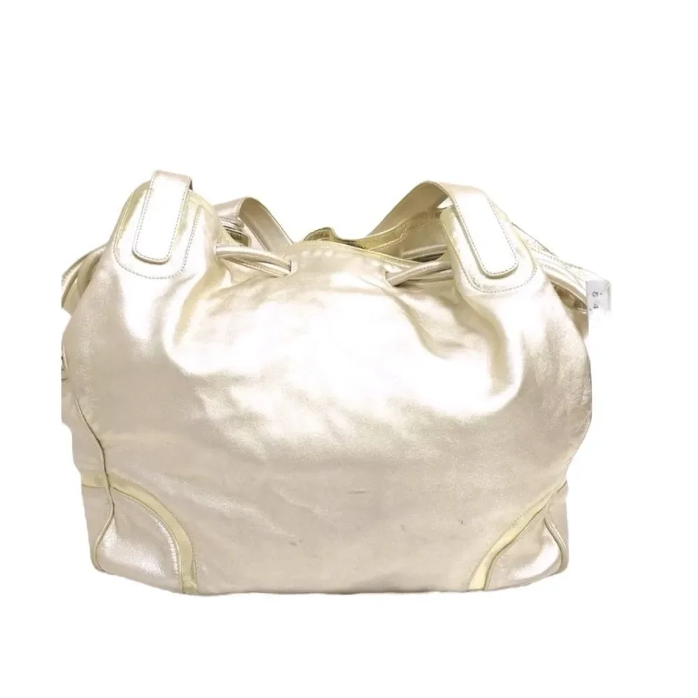 Auth Loewe Champagne Gold Leather Hobo Bucket Shoulder Bag Cinch